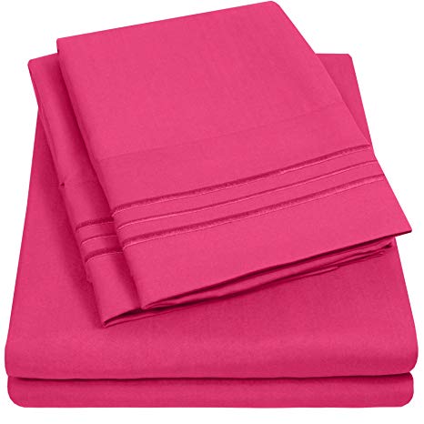 1500 Supreme Collection Extra Soft Queen Sheet Set, Fuscia- Luxury Bed Sheet Set with Deep Pocket Wrinkle Free Hypoallergenic Bed Sheets, Queen Size, Peach