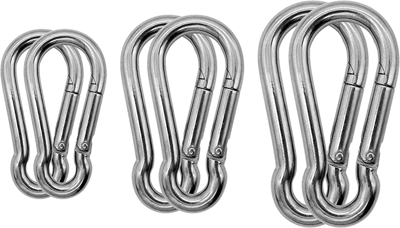 Outmate Premium 304/316 Stainless Steel Carabiner Set of Various Size 2"-3" Heavy Duty Rust Free in Seawater for Gym Garage Keychain Etc