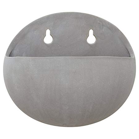 Rivet Modern Rounded Earthenware Wall Mount Planter, 6.25"H, Grey