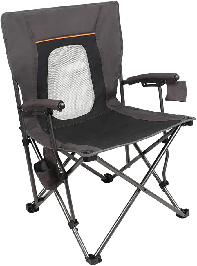 PORTAL Camping Chair Folding Portable Quad Mesh Back with Cup Holder Pocket and Hard Armrest, Supports 300 lbs