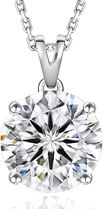 KRKC&CO Moissanite Solitaire Necklace for Women, 0.5-4CT Lab Created Diamond Pendant 14K White Gold in Sterling Silver Necklace, 4-Prong, Jewelry with GRA Certificate, Gift for Mom, Wife on Birthday Anniversary, Wedding