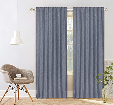 Native Fab Pure Slub Cotton Window Curtains 2 Panels 50x96, Curtains for Bedroom Living Room Kitchen, Curtains 96 Inches Long, Back Tab Washable Room Darkening Farmhouse Curtains Navy Blue