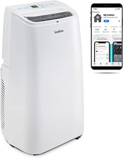 Ivation 8,500 BTU Portable Air Conditioner with Wi-Fi for Rooms Up to 250 Sq Ft (5,500 BTU SACC) 3-in-1 Smart App Control Cooling System, Dehumidifier and Fan with Remote, Exhaust Hose & Window Kit