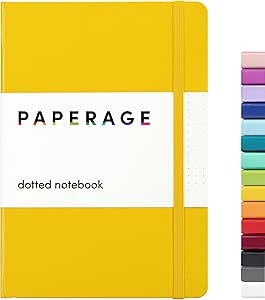 Paperage Dotted Journal Bullet Notebook, Hard Cover, Medium 5.7 x 8 inches, 100 GSM Thick Paper (Mustard Yellow, Dotted)