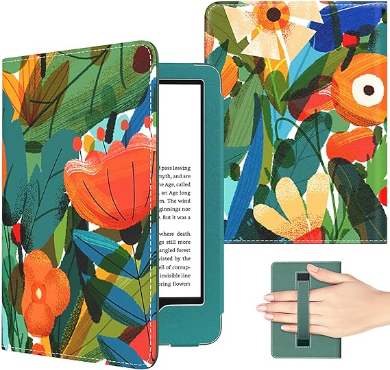 MoKo Case Fits All-New 6" Kindle (11th Generation, 2022 Release)/ Kindle (10th Gen,2019)/Kindle (8th Gen, 2016), Ultra Lightweight PU Shell Cover with Auto Wake/Sleep for Kindle 2022, Showy Flowers