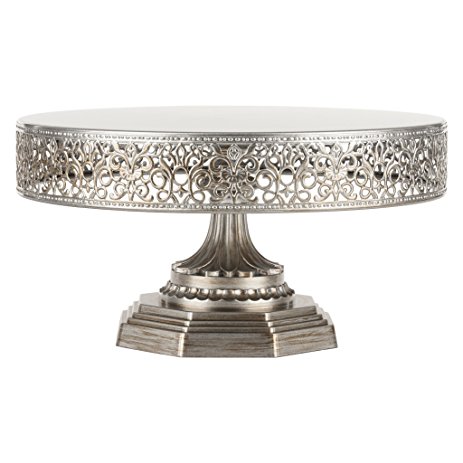 Victoria Antique Silver 12 Inch Metal Cake Stand, Round Wedding Birthday Party Dessert Cupcake Pedestal Display Plate