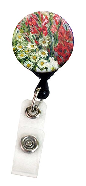 Buttonsmith Claude Monet Gladiolas Deluxe Retractable Badge Reel With Belt Clip and Extra-Long 36 inch Standard Duty Cord - Made in the USA, 1 Year Warranty