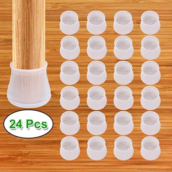 Silicon Chair Leg Floor Protectors - 24Pcs - Anti-Slip Chair Leg Caps - Round & Square Furniture Table Feet Cover - Prevents Scratches and Noise Without Leaving Marks (Transparent)