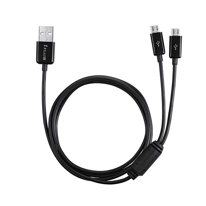 iFlash 6ft Extra Long Dual MicroUSB Splitter Charge Cable - Power up to Two (2) Micro USB Devices At Once From a Single USB Port - Ideal for Any Micro USB Powered Device like Galaxy, Blackberry and other Smart Phones (White Color)