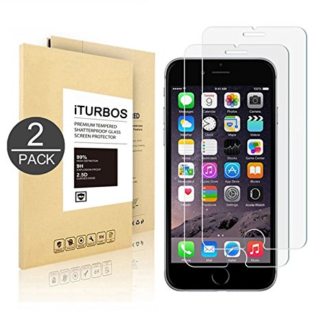 [2-Pack] iPhone 7 Plus Tempered Glass Screen Protector, iTURBOS Anti-Scratch, Anti-Fingerprint, Bubble Free, Lifetime Replacement Warranty