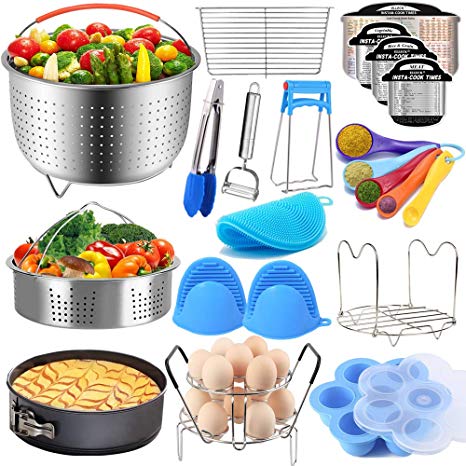 Pressure Cooker Accessories Set Compatible with Instant Pot 5,6,8 QT, Steamer Basket, Springform Pan, Egg Rack, Egg Bites Mold, Cheat Sheet Magnets, Bowl Clip, Tong& Mitts and More/instapot accessory