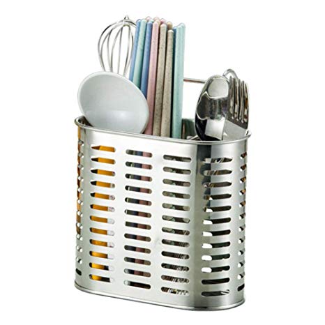 Stainless Steel Hanging 2 Compartments Mesh Utensil Drying Rack/Chopsticks/Spoon/Fork/Knife Drainer Basket Flatware Storage Drainer