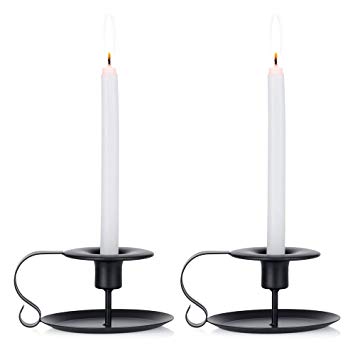 Nuptio 2 Pcs Retro Iron Candelabrum Simple Black Chamberstick Candlestick Holders Taper Candle Holder - Candlelight Stand for Halloween Christmas Dining Room Decoration Display