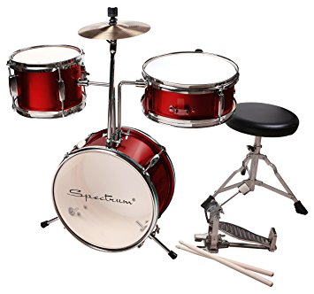 Spectrum AIL 621R 3-Piece Junior Drum Set with 8-Inch Crash Cymbal and Drum Throne, Rockstar Red