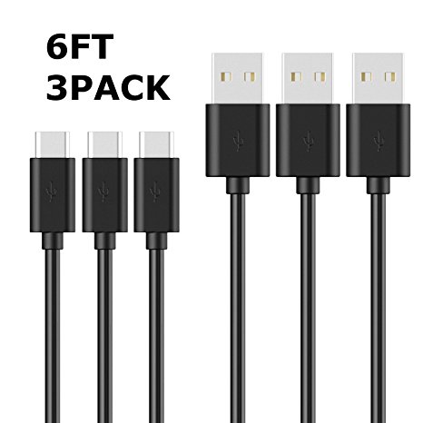 USB Type C Cable [6ft USB C Cable 3 Pack] by Barcres | Sync and Charge Your New Android Phone or Tablet, Samsung Galaxy S8 / S8  / A5 (2017) / LG G6 / G5 / V20 / HTC 10 / Huawei P10 and more, USB-C to USB-A