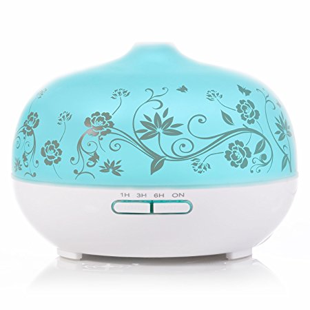 Glass Essential Oil Diffuser, Bestek 300ml Aroma Diffuser Electric Ultrasonic Aromatherapy Scented Diffuser Cool Mist Humidifier, Air Purifier, 7 Color LED lights and Timer Settings, Whisper-Quiet