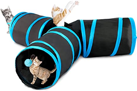 Collapsible Cat Tunnel, 3 Way Cat Tube Kitty Tunnel, Cat Pet Tunnel Toys with Peek Hole and Toy Ball, Small pet Tunnel for Kitty, Puppy, Rabbit
