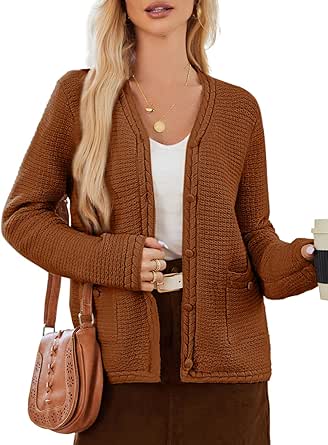 GRACE KARIN Women's Cardigan Sweaters Dressy Open Front Button Down Chunky Knit Cardigan Lady Sweater Jacket with Pockets