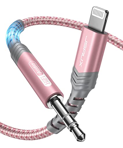 Lightning to 3.5mm Audio Cable 6FT, JSAUX [Apple MFi Certified] iPhone Headphones Jack Lightning Aux Cord Compatible with iPhone 13/13 Pro/13 Pro Max/12/12Pro/12 Pro Max/11/11 Pro Max/X/XS/XR/8 -Pink