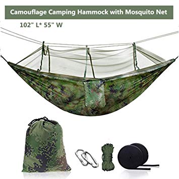 Ufanore Camping Hammock, Lightweight Nylon Portable Hammock with Tree Straps, Easy Assembly Parachute Hammock for Camping, Survival, Beach, Yard and More