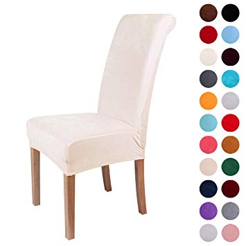 Colorxy Velvet Spandex Fabric Stretch Dining Room Chair Slipcovers Home Decor Set of 4, Cornsilk