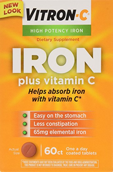VITRON-C High Potency Iron Plus Vitamin C Tablets - 60 Ea - 3 pack