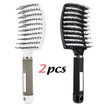 Vent Hair Boar Bristle Brush Blow Dryer Brush, Curved Vented Detangling Hair Massage Brushes for Women Long,Thick,Thin,Straight Hair Barber Volume Comb Set, 2-PACK