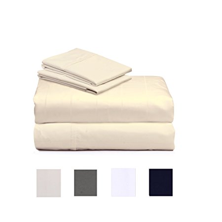 600 Thread Count 100% Cotton Ivory King Sheet Set, JLO Dobby Stripe Sheets 4 Piece Set, 15 inch Deep Pockets Long-staple Cotton Bedsheets, Soft & Silky Sateen Weave by Design N Weaves