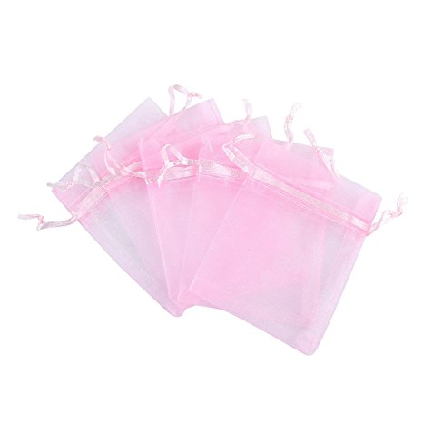 Anleolife 100pcs Pink Organza Bags 3x4 Wedding Sheer Favor Bag Silk Jewelry Pouch Candy Mini Gift Pouch Bags For Party (pink)