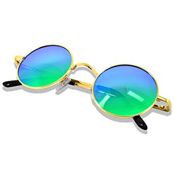 Vintage Retro Unisex Round Polarized Sunglasses by WHCREAT Spring Hinge Metal Frame UV 400 Protection for Men Women (Mirror Coloured Lens Available)