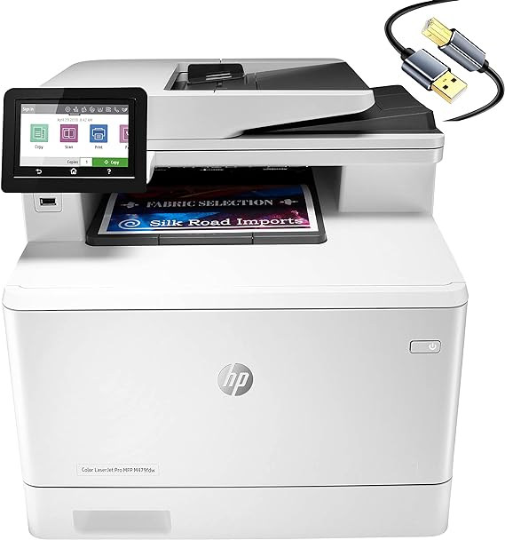 HP Color Laserjet Pro Multifunction M479fdw Wireless Laser Printer for Business, White - Print Scan Copy Fax - 28 ppm, 600x600 dpi, Auto 2-Sided Printing, 50-Sheet ADF, Ethernet, Cbmou Printer＿Cable