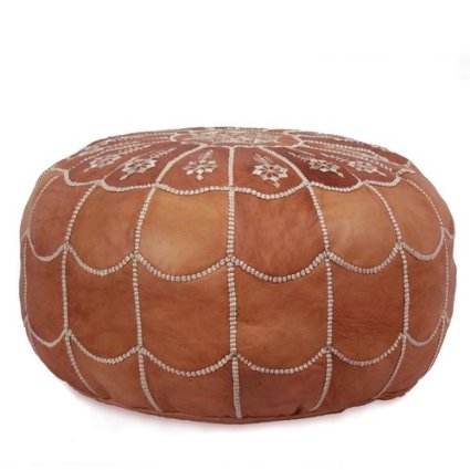 Ikram Design Moroccan Leather Pouf with Arch Design, 22-Inch by 14-Inch, Dark Tan