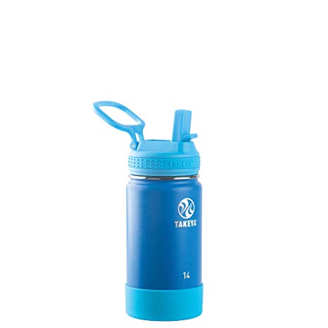 Takeya 51139 Kids Actives Stainless Steel Insulated Water Bottle with Straw Lid, 14 oz, Sky