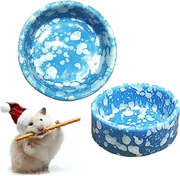 kathson 2 Pcs Hamster Food Bowl Guinea Pig Ceramic Water Bowl Small Animal Feeding Dish for Dwarf Hamster Gerbil Syrian Ferret Hedgehog Chinchilla Bunny (Blue)…