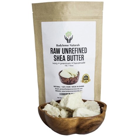 Raw Unrefined Shea Butter by BodySense Naturals - Pure, African from the Shea Nut Tree - Great Used As Is or in DIY Lotion, Soap, Body Butter, Lip Balm, Stretch Mark Cream and More! - 1 lb (16 oz)