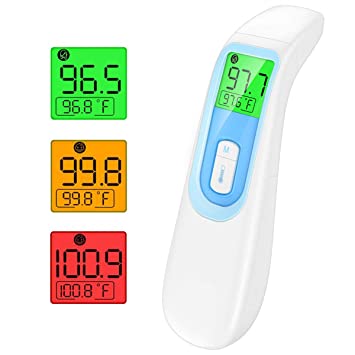 (2020 Upgraded) Thermometer for Adults, Forehead Thermometer for Fever Non Contact, Infrared Digital Ear Thermometer with Fever Alarm and Memory Function (Battery Not Included)