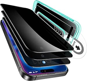 ESR 3 Pack for iPhone 16 Plus/iPhone 15 Plus Privacy Screen Protector, Anti-spy Tempered-Glass Privacy Screen Protector with Flawless Fit Tray, Micro-curved Edges, Case Friendly