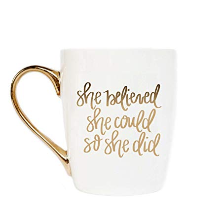 She Believed She Could So She Did Gold Coffee Mug | Inspirational Tea-Cup Fancy Handle Cute Motivational Gift You Got This 16 Ounces Microwave Dishwasher Safe