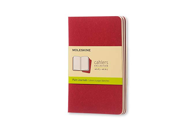 Moleskine Cahier Soft Cover Journal, Set of 3, Plain, Pocket Size (3.5" x 5.5") Cranberry Red - for Use as Journal, Sketchbook, Composition Notebook