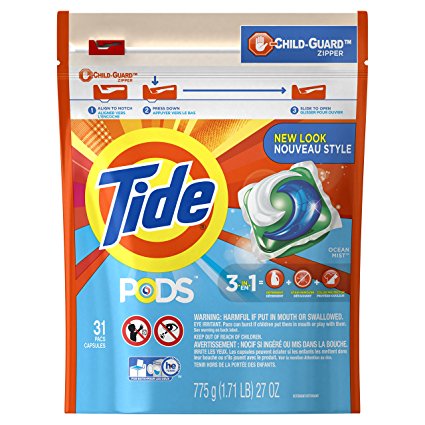 Tide PODS 3 in 1 HE Turbo Laundry Detergent Pacs, Ocean Mist Scent, 31 Count Bag