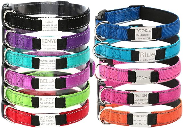 Personalized Dog Collar, Reflective Engraved Pet Collar with Name Phone Number, Adjustable ID Collars for Cat Puppy Dogs