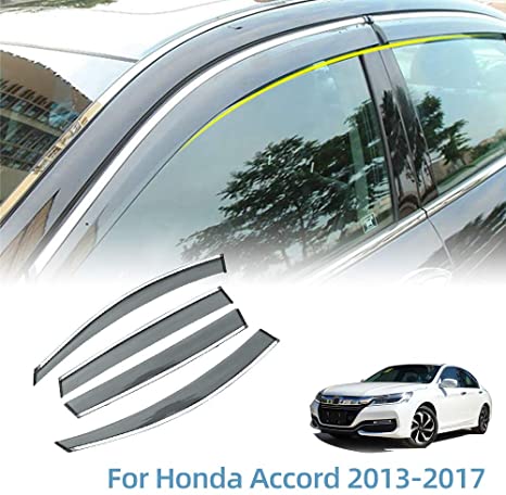 Vesul Outside Mount Tape-on Polycarbonate Rain Guards Window Visors for Honda Accord 2013-2017 Window Wind Deflector Shield Cover Sun Ventshade with 304 Stainless Steel Trim