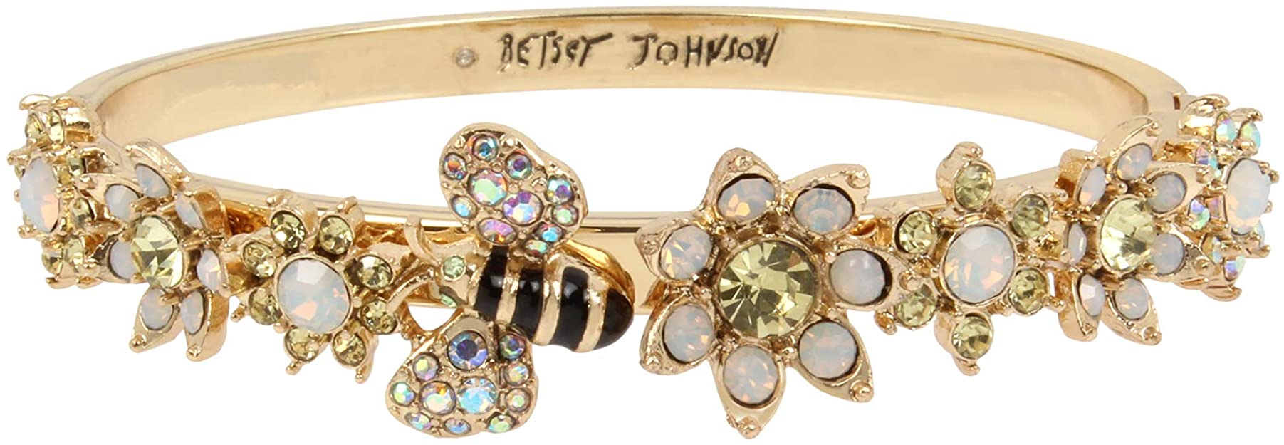 Betsey Johnson Bumble Bee & Mixed Flower Hinged Bangle Bracelet