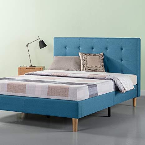 Zinus Upholstered Button Tufted Platform Bed/Strong Wood Slat Support, Riverside Blue, Full