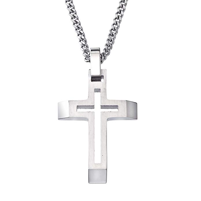 AX Jewelry Mens Cross Cutout Pendant in Stainless Steel