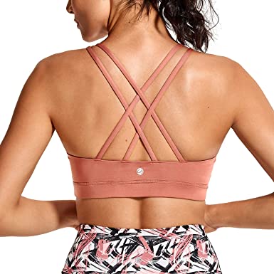 CRZ YOGA Strappy Padded Sports Bra for Women Activewear Medium Support Workout Yoga Bra Tops