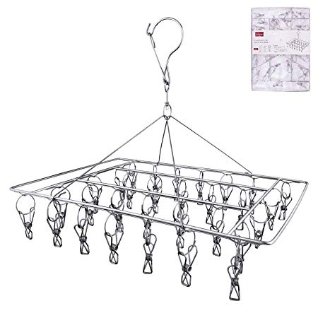 Rosefray 30 Clips Metal Clothespins, Stainless Steel Clothes Drying Rack, Portable Metal Hanger, Great for Quick Hand Wash of Delicates