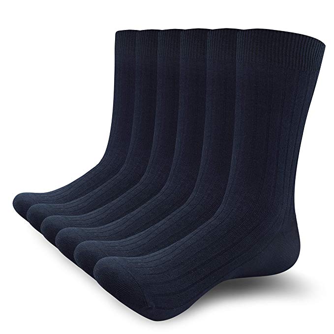 SUNWIND 5/6 Pairs Men's Seamless Comfortable Socks 98% Cotton Combed Breathable Crew Calf Socks Classic Business Dress Socks