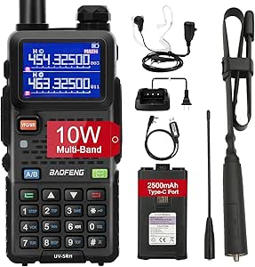 BAOFENG UV-5RM Plus Radio, 10W Ham Radio Long Range with Tctical Antenna Handheld Multi-band Two Way Walkie Talkie, Portable UV5RM GMRS Radio with Air Duct Earpiece & 2500mAh Type-C Port Battery