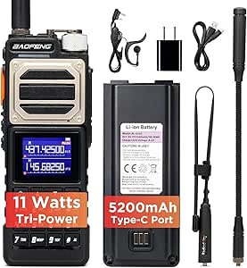 BAOFENG UV-25 11W Tri-Power Handheld Ham Radio, UHF VHF MW FM Air NOAA Multi-Band Receiver, 5200mAh Battery, Tactical Gooseneck Antenna & Whip Antenna, 999CH, Long Range Two Way Radio